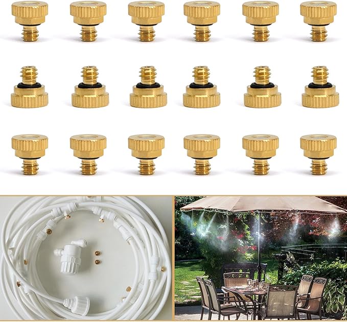 Brass Misting Nozzles for Outdoor Cooling System 22 pcs,0.012" Orifice (0.3 mm) 10/24 UNC by Aootech