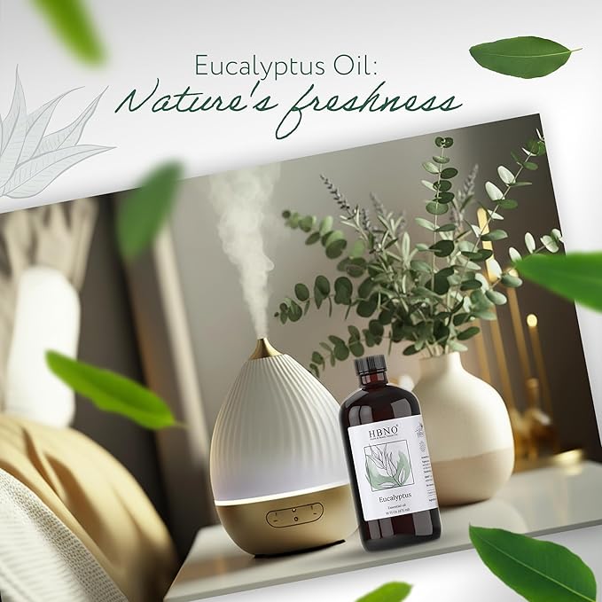HBNO Eucalyptus Oil - 16 oz (475ml) Large Size - Ideal for Shampoos, Conditioners, Mouth Washes, Face wash, Lotions, and Skin Care Products.