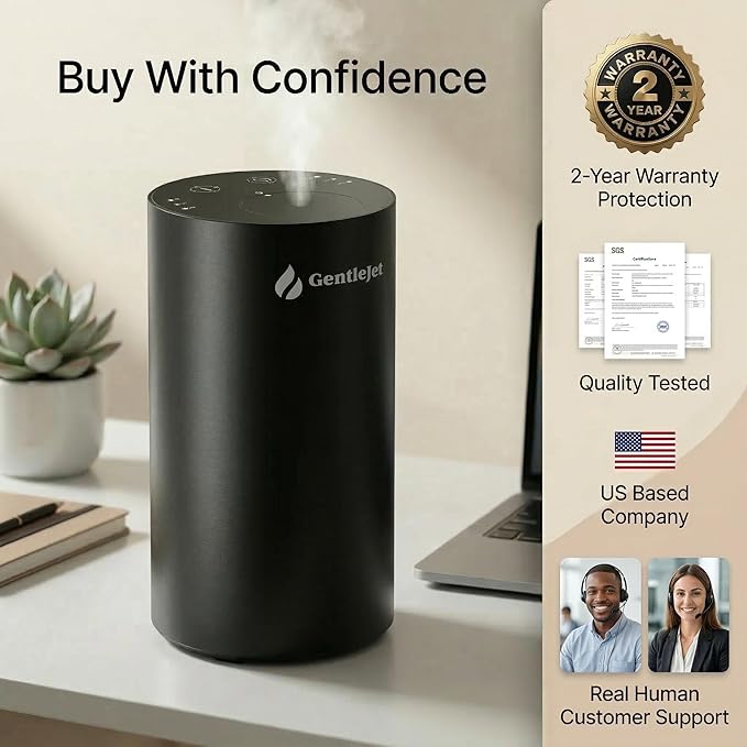 GentleJet LiteMist Waterless Nebulizing Essential Oil Diffuser – Cold Air Aromatherapy, USB-C Cordless 2000mAh Battery, Aluminum Portable for Home Office Car, 20ml