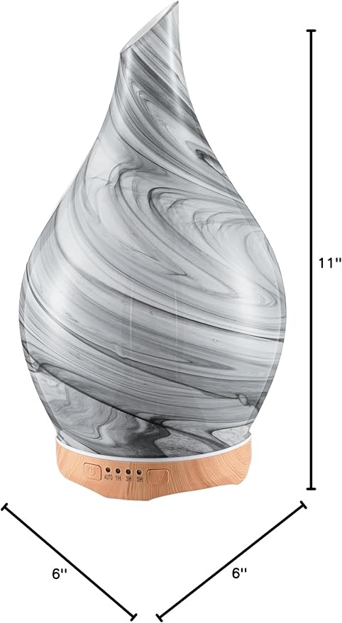 Porseme Essential Oil Diffuser Hand-Blown Glass Aroma Diffusor, Aromatherapy Unltrasonic Cool Mist deffuser, 7 Color Changing, Waterless Shut-Off, Timer Function for Home Office(280ml, Ink)