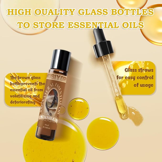 Vanilla Essential Oil 10ML - 100% Pure and Natural Therapeutic Grade Oils for Aromatherapy Diffuser - 0.34 Fl Oz/Vanilla