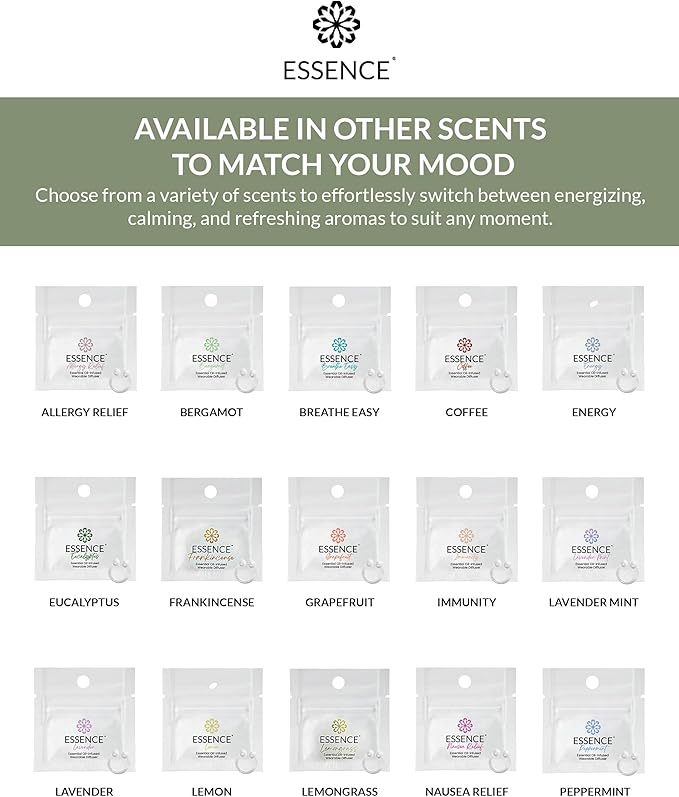 Essence Wearable Aromatherapy Nasal Diffuser – Lemongrass Essential Oil Nose Ring Silicone Inhaler for Stress & Mood Support - Made in USA & Travel-Friendly (3 Pack)