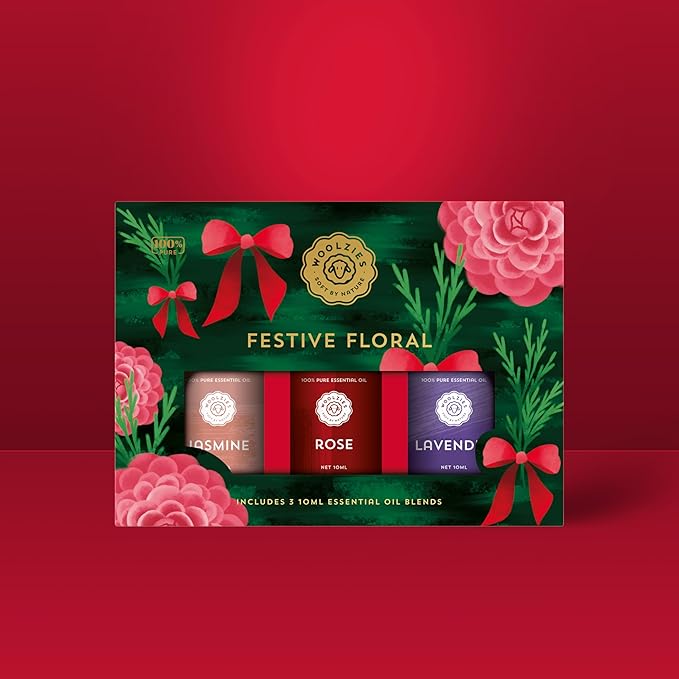 Festive Florals Essential Oil Blend Set | Jasmine, Rose & Enchanting Lavender | Aromatherapy Oils for Diffusers & Holiday Self-Care | Gift Set of 3