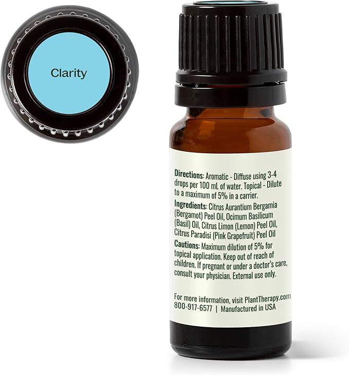 Plant Therapy Clarity Essential Oil Blend 10 mL (1/3 oz) 100% Pure, Undiluted, Natural Aromatherapy for Attention and Focus