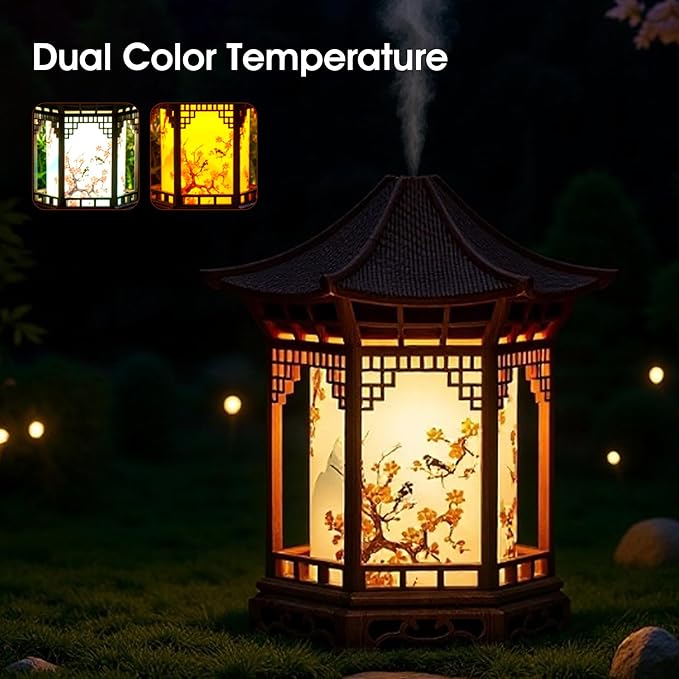 Essential Oil Diffusers, Chinese Lantern Essential Oil Diffuser & Night Light - 160ml 2-in-1 Humidifier with Dual Color Temperatures & Adjustable Mist Modes, Brown Diffusers, Arom