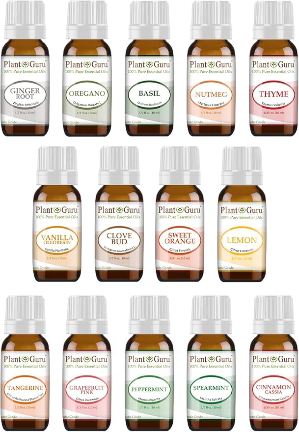 Kitchen Essential Oil Set 14-10 ml. 100% Pure Therapeutic Grade Includes Ginger, Oregano, Basil, Nutmeg, Thyme, Vanilla, Clove, Orange, Lemon, Tangerine, Grapefruit, Peppermint, Spearmint, Cinnamon