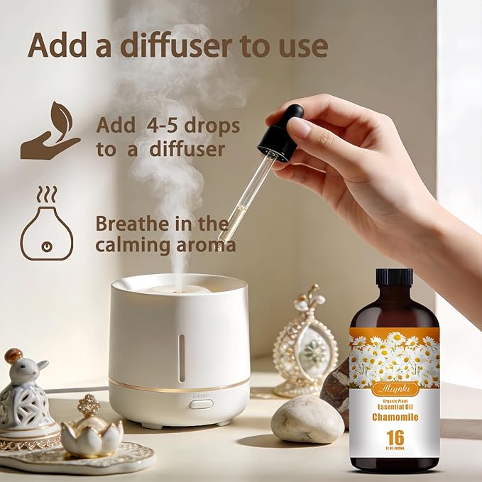 Chamomile Essential Oil – MLYNKL Chamomile Oils 16.33 fl oz for Diffusers, Humidifiers, Massage, DIY Candles, Soap, Cleaning, Home, Yoga, Office, Gifts - 490 ml