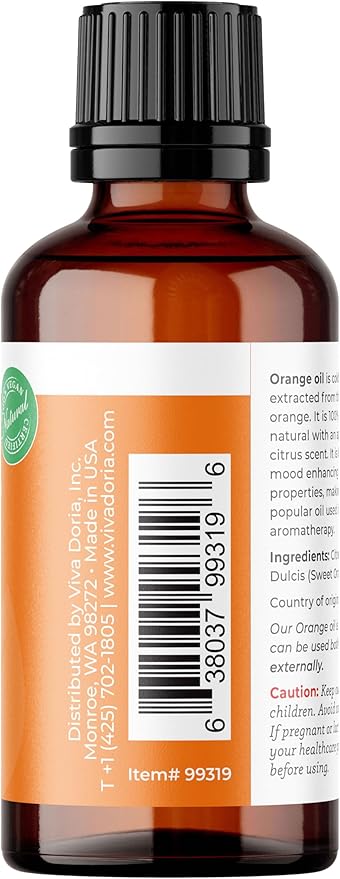 Viva Doria 100% Pure Sweet Orange Essential Oil, Undiluted, Food Grade, USA Orange Oil, 30 mL (1 Fl Oz)