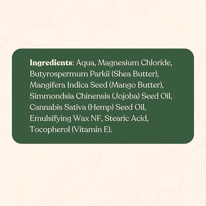 Magnesium Cream with Hemp Seed Oil, Jojoba Oil, Shea & Mango Butter – Highly Concentrated Magnesium Lotion for Comfort – Natural, Skin-Friendly – Unscented – 4oz Glass Jar – Made in Canada
