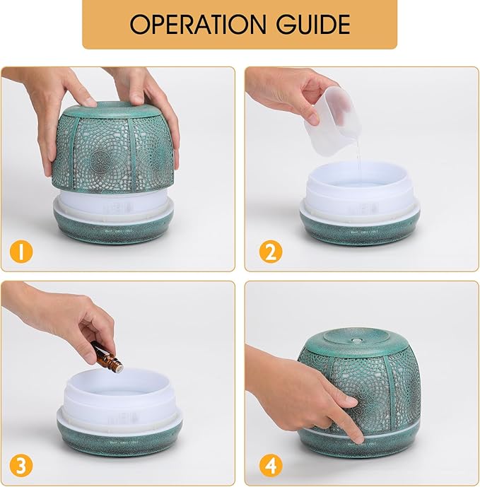 Large Essential Oil Aromatherapy Diffuser for Home Bedroom Metal Hollow Decorative Room Ultrasonic Air Scent Mist Aroma Diffuser 500ML Defusers -Green Copper