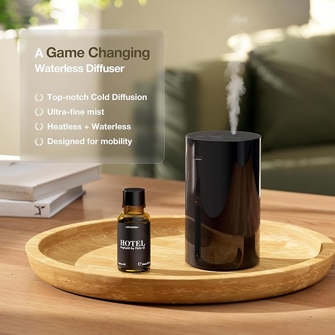 Waterless Essential Oil Diffuser Starter Kit, Battery Operated Mini Scent Air Machine Portable Diffuser for Home Car Office, ANZ White Kit