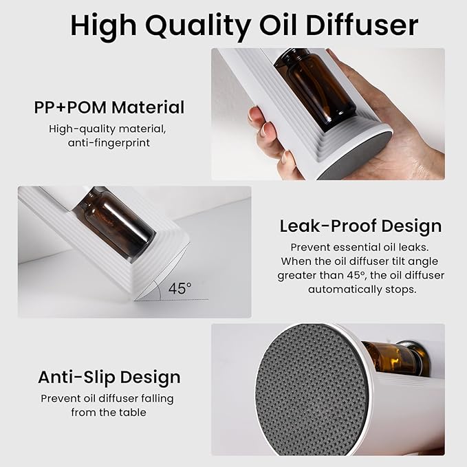 SOPPY Waterless Essential Oil Diffuser, Portable Rechargeable Aromatherapy Diffuser with 3 Mist Levels & 3 Timers, Fits 10/20mL Bottles, Ultra-Quiet Nano-Mist for Home, Car, Office (White)