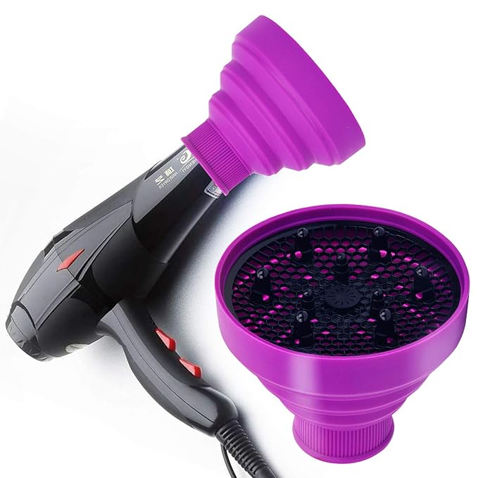 WAJIAYON Universal Collapsible Hair Dryer Diffuser Attachment-Foldable Portable Travel and Easy Storage Hair Diffuser Fit Most Hair Dryers with Nozzle Diameter D-1.575Inch to 1.968 Inch (4-5cm)-Purple