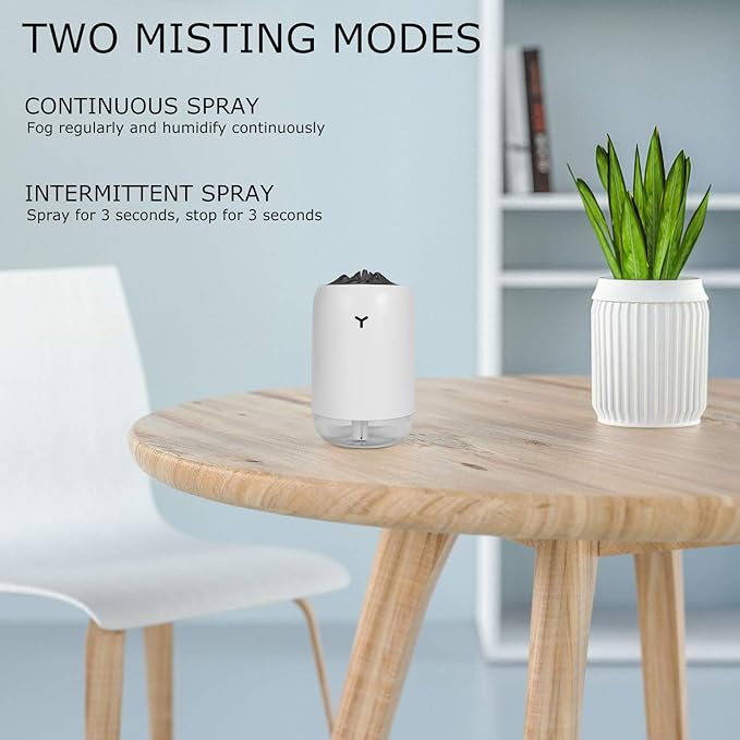 260ml USB Desktop Humidifier, Mini Air Diffuser with Night Light, Quiet Mist Humidifier for Home Office, One - Button Dual Mist Mode, Leak - Proof Design (White)