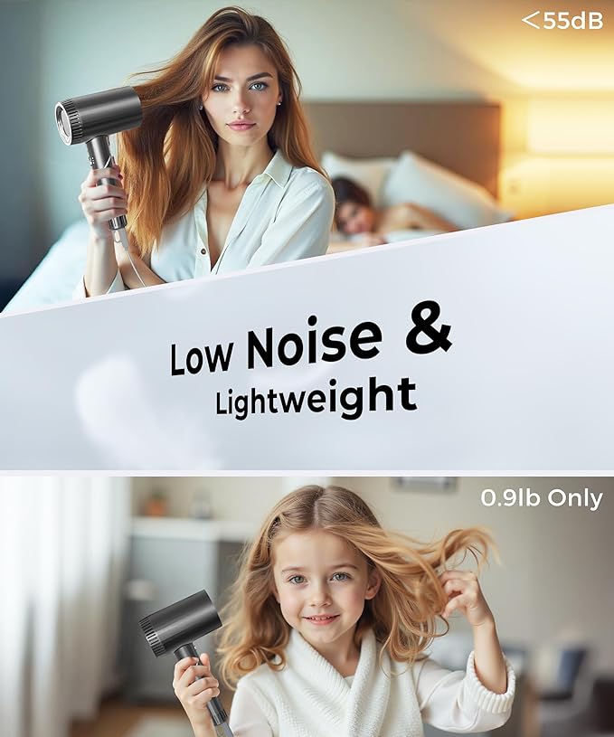 Hair Dryer, 100,000 RPM High-Speed Blow Dryers for Women & Men, Hair Dryers with Diffuser & Nozzle, Portable Hairdryer for Travel Home Use, Quiet & Fast-Drying, 500 Million Negative Ions, Heat-Control