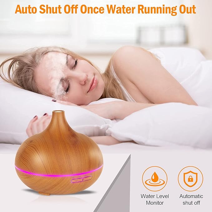 Aroma Diffuser for Essential Oils,550ml Aromatherapy Diffuser Ultrasonic Cool Mist Humidifier for Home with 7 Light Colors, 4 Timer Setting, Waterless Auto Off