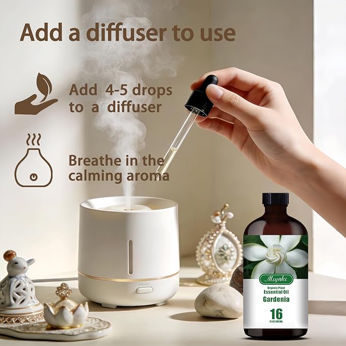 Gardenia Essential Oil – MLYNKL Gardenia Oils 16.33 fl oz for Diffusers, Humidifiers, Massage, DIY Candles, Soap, Cleaning, Home, Yoga, Office, Gifts - 490 ml