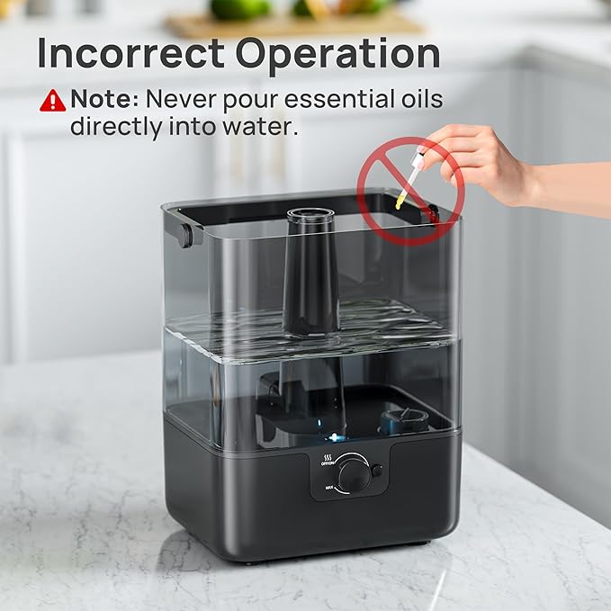 CHIVALZ Humidifiers for Bedroom Large Room, 6L Cool Mist Top Fill Humidifier with Essential Oil Diffuser, 26dB Quiet Ultrasonic Humidifier for Baby Nursery Plants, 50H Runtime Night Light Black