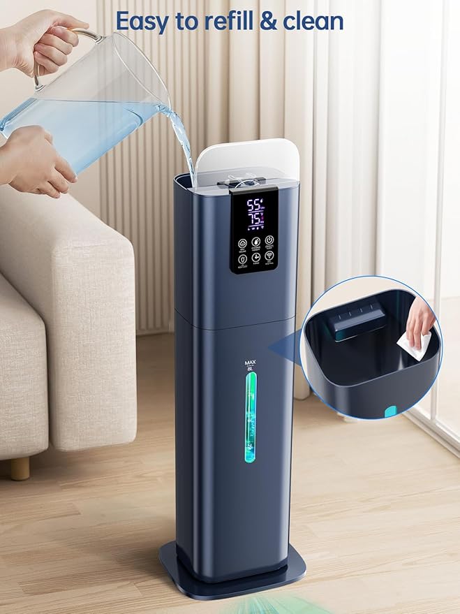 Hiswelle 8L Smart Humidifiers for Bedroom Large Room, 2.1Gal Cool Mist Top Fill Diffuser Ambient Light, App & Remote Control, 3 Mist Modes, Quiet Humidifier for Home Office Plant (Blue)