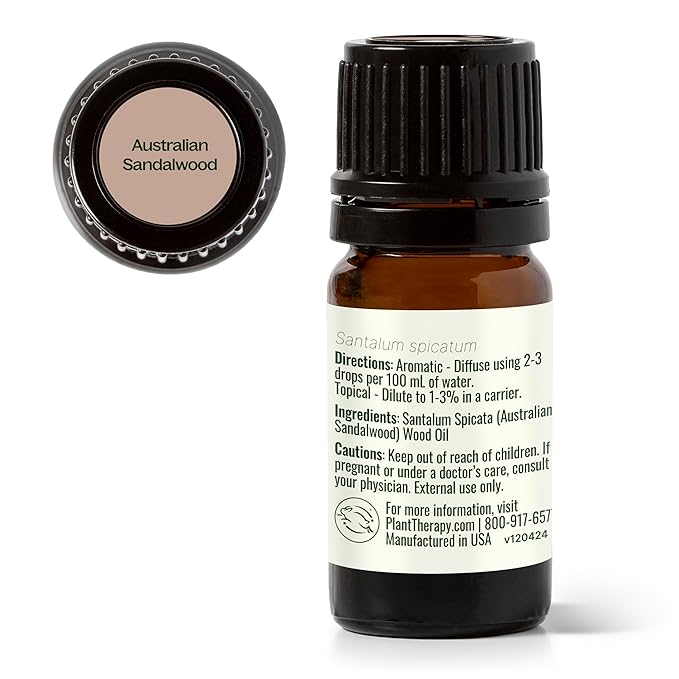Plant Therapy Australian Sandalwood Essential Oil, 5 mL (1/6 oz), 100% Pure and Undiluted, Great for Essential Oil Diffusers and Skincare DIYs