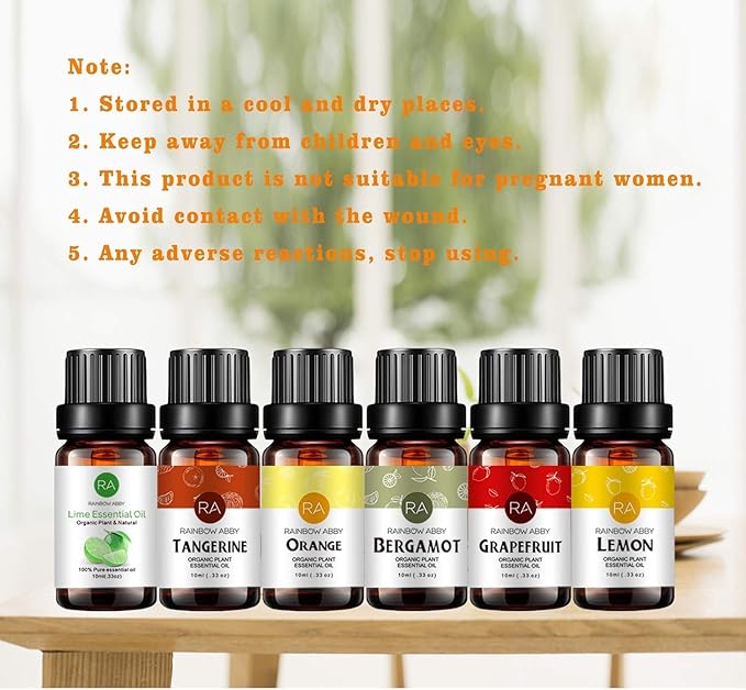 RAINBOW ABBY Citrus Essential Oils Set for Diffuser, Fragrance Oil | Bergamot, Grapefruit, Lemon, Orange, Lime, Tangerine Scented Oil for Soap Making, Candle Making