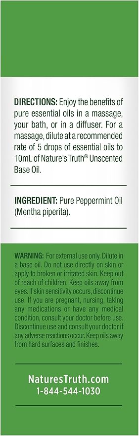 Nature's Truth Peppermint Essential Oil | 15 mL | Invigorating Peppermint Scent | for Diffusers and Aromatherapy | Plant Based, Non-GMO & Gluten Free