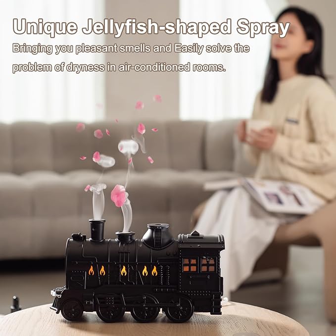 Essential Oil Diffuser 300ML Train Cool Mist Humidifier Quiet Aromatherapy Diffuser with Night Light for Bedroom Desk Auto Shut-Off
