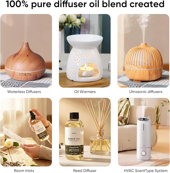 Lopeie White Tea Diffuser Oil – Essential Oil for Diffuser, Air Freshener & Room Spray – Long-Lasting with Notes of Tea, Neroli & Bergamot – Hotel Scent for Ultrasonic & Waterless Diffusers, 8.5 Fl Oz