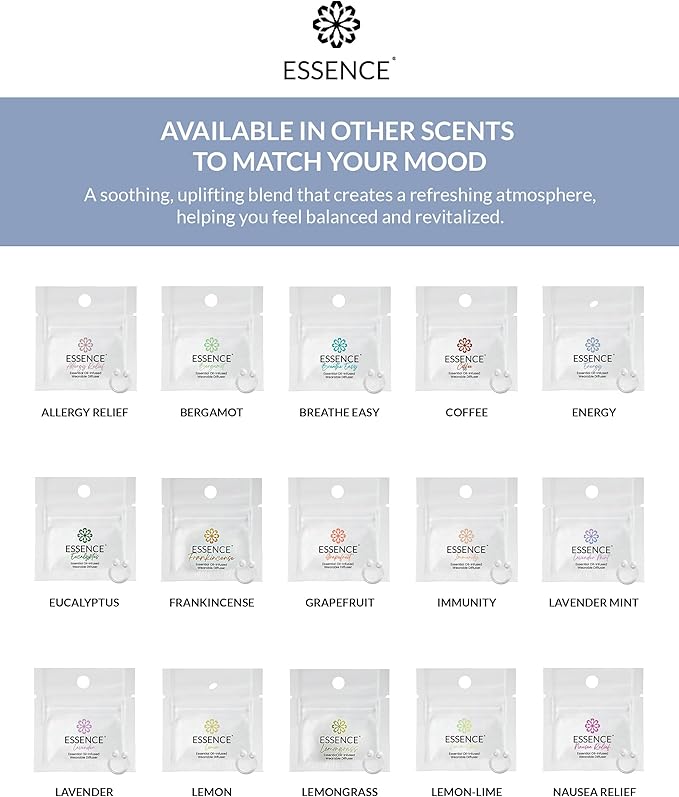 Essence Wearable Aromatherapy Nasal Diffuser – Energy Blend Essential Oil Nose Ring Refresh Kit – Personal Scent Clip for Travel, Work & Everyday Use – Made in USA
