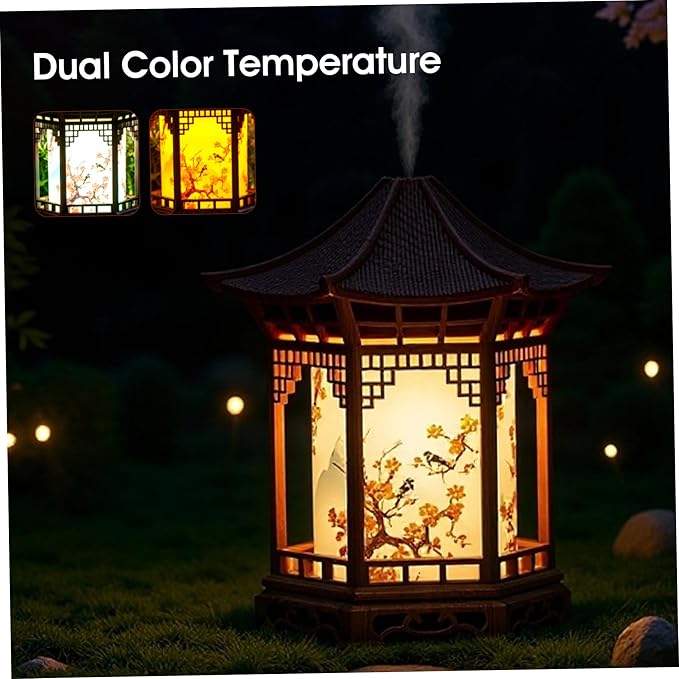 Chinese Lanterns, Chinese Lamp Essential Oil Diffuser & Night Light - 160ml 2-in-1 Humidifier with Dual Color Temperatures & Adjustable Mist, Brown