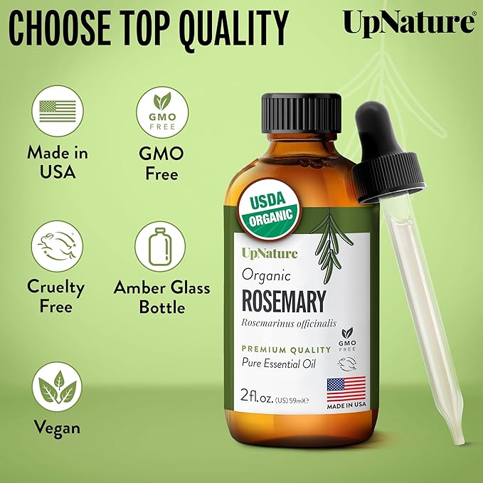 UpNature Organic Rosemary Oil - 100% Pure Rosemary for Hair, Scalp, Skin, 2oz