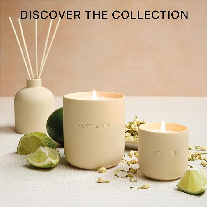 Craft & Kin Reed Diffuser for Home & Bathroom – Neroli & Jasmine Holiday Reed Diffuser Set with Fragrance Sticks, Long-Lasting Alcohol-Free Winter Scent, Earthenware Collection, 6.7oz