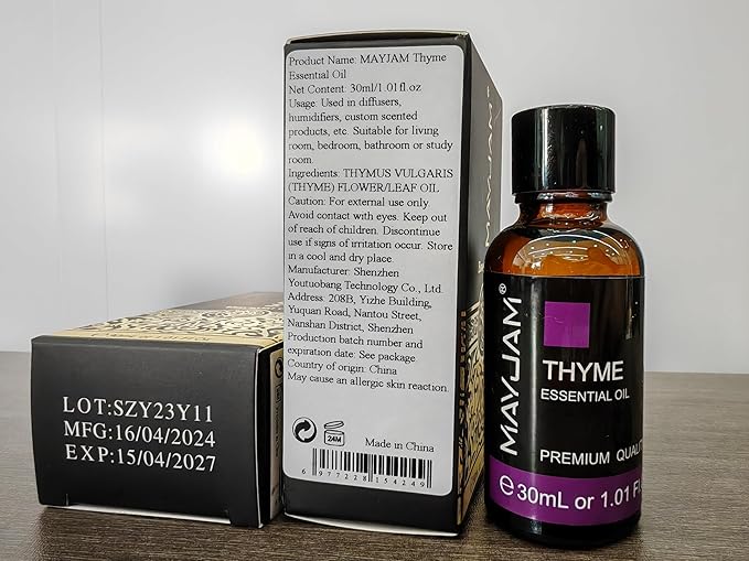 MAYJAM Thyme Essential Oil 30ML, Pure Essential Oils for Massage, Diffusers, Thyme Oil for Soap Candle Making (1.01FL.OZ Bottle)