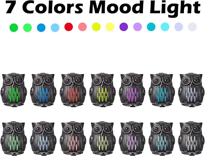 ALIEYE Owl Essential Oils Diffuser Upgraded Design Ceramic Hand-Painted 200ML Quiet Cool Mist Humidifier with Waterless Shut-Off 7 Colors LED Lights & 2 Mist Modes for Bedroom Home Office, Silver