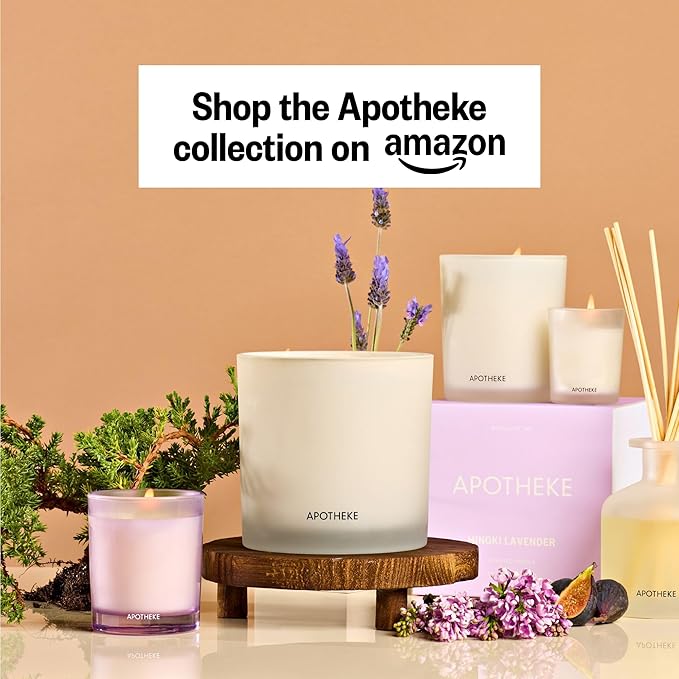 Apotheke Luxury Scented Reed Diffuser for Home, Hinoki Lavender - 6.7 Fl Oz Essential Oil Aromatherapy - 10 Rattan Scent Sticks Room Diffuser - Long-Lasting Fragrance for Bedroom, Home, Bathroom