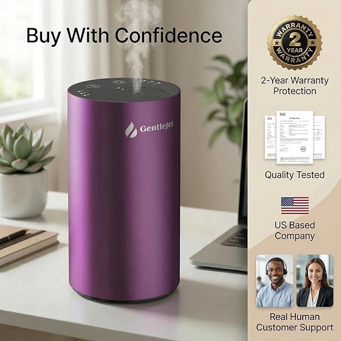 GentleJet LiteMist Waterless Nebulizing Essential Oil Diffuser – Cold Air Aromatherapy, USB-C Cordless 2000mAh Battery, Aluminum Portable for Home Office Car, 20ml