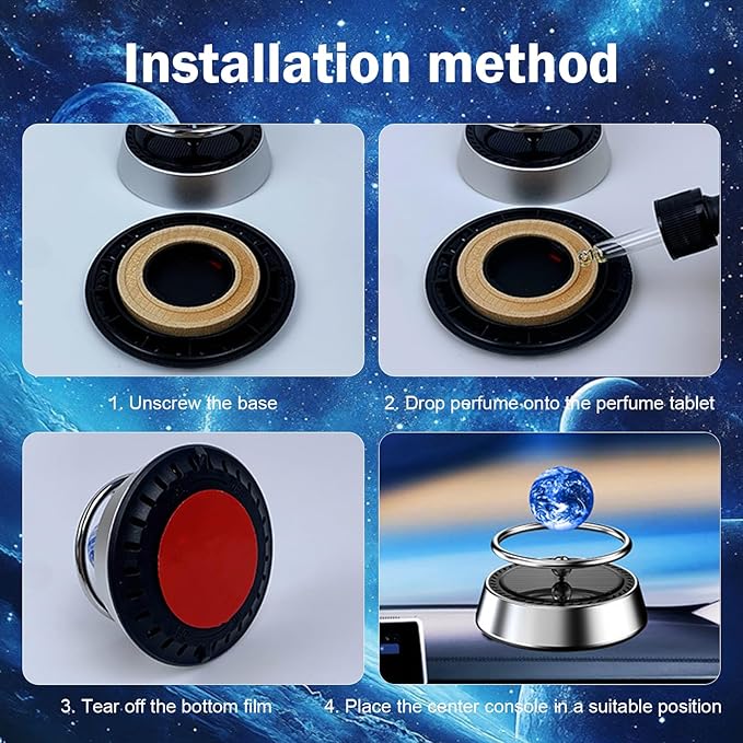 Solar Powered Levitating Earth Car Air Diffuser, Automatic Rotation Planet Dashboard Decorations, Self-adhesive Alloy Base, Suitable for Cars Home Decorations Gift Selections (Earth)