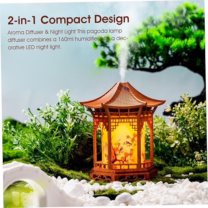 Essential Oil Diffusers, Chinese Lantern Aroma Diffuser & Night Light - 160ml Essential Oil Diffuser with Dual Mist Modes, Dual Color Temperatures, Shallow Wood Grain for Bedroom Office, Khaki
