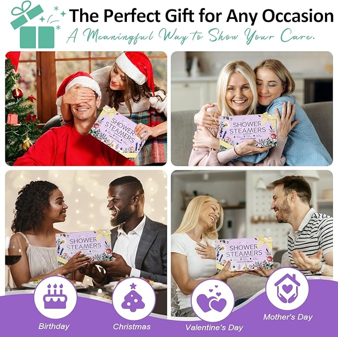 Shower Steamers Aromatherapy Birthday Gifts for Women - 8 Pcs Mothers Day Gifts for Mom Wife Daughter Grandma, Self Care with Natural Essential Oils Relaxation Home Spa Gift Set (Purple)