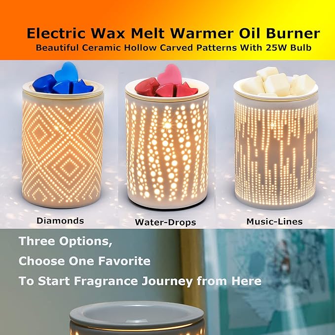 Electric Wax Melt Warmer, Ceramic Candle Wax Warmer for Scented Wax Melter Electric Wax Burner Wax Melts Wax Cubes Melter, Mother's Day Aroma Lamp for Home Hotel Office (Music-Lines)