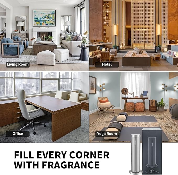 Waterless Essential Oil Diffuser Corded Diffuser with Hotel Collection Diffuser Oil, Scent Diffuser Starter Kit Cold Air Diffuser Oil Machine 1000 Sq Ft Coverage for Home Office Lobby Hotel