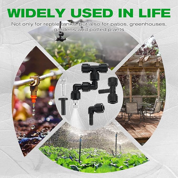 4 Pack 1/4'' Reptile Mister Nozzles, 360° Adjustable Reptile Misting Nozzles, Reptile Fogger Fine Mist Cooling System Nozzles for Reptile Terrarium Tank, Full Water Coverage, Garden Patio Greenhouse