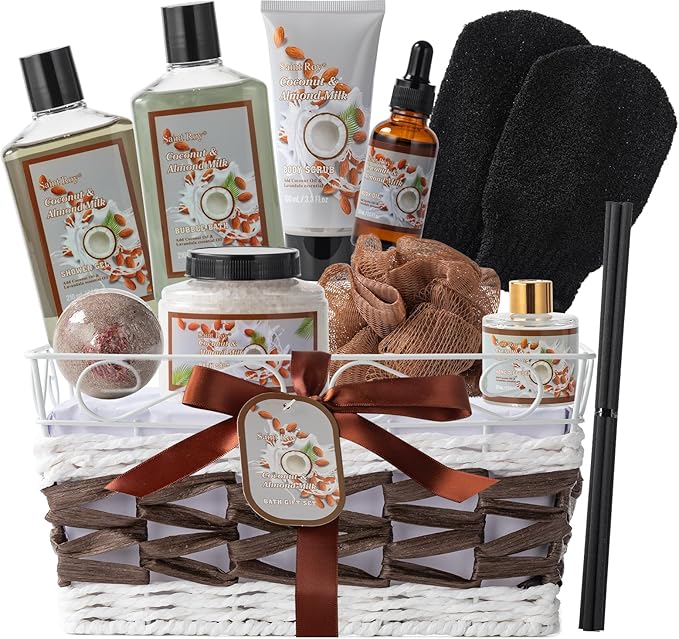 Mothers Day Gifts for Women, Coconut Almond spa kit, Bath and Body Gift Basket for Women & Men Spa Gift Basket,16 Pcs Bath Gift Set With Fragrant Lotion, Home Spa Luxurious Body Oil, Diffuser