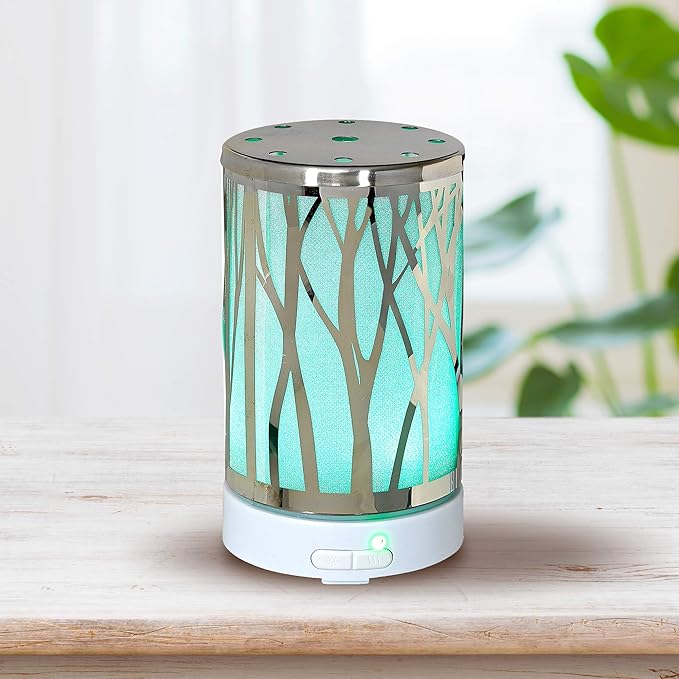 AROMAR Essential Ultrasonic Oil Diffuser Cool Mist humidifier & Aromatherapy - Metallic Finish Diffusers for Essential Oils with Auto Shut-Off and 7 Colors LED for Any Space 100ml.-Silver Prosperity-