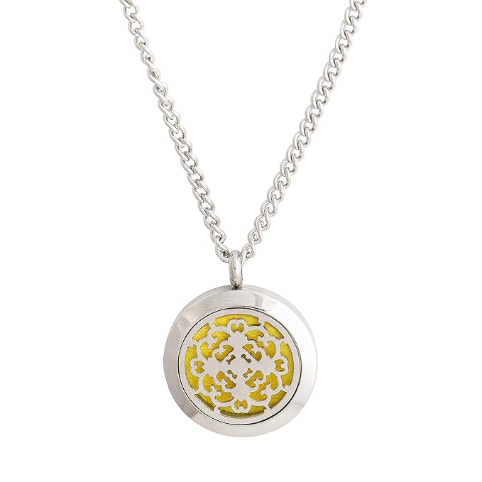 Wild Essentials Cross Essential Oil Diffuser Necklace, Stainless Steel Locket Pendant with 24 inch Chain, 12 Color Refill Pads, Customizable Color Changing Perfume Jewelry for Aromatherapy