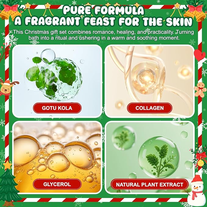JAOJAO Christmas Gift Sets for Women, Bath Gift Set for Women Secret Santa Gifts Stocking Stuffers Festive Self-Care with Massage Oil, Scented Candle, Bath Salts, Soap, Stocking, Greeting Cards