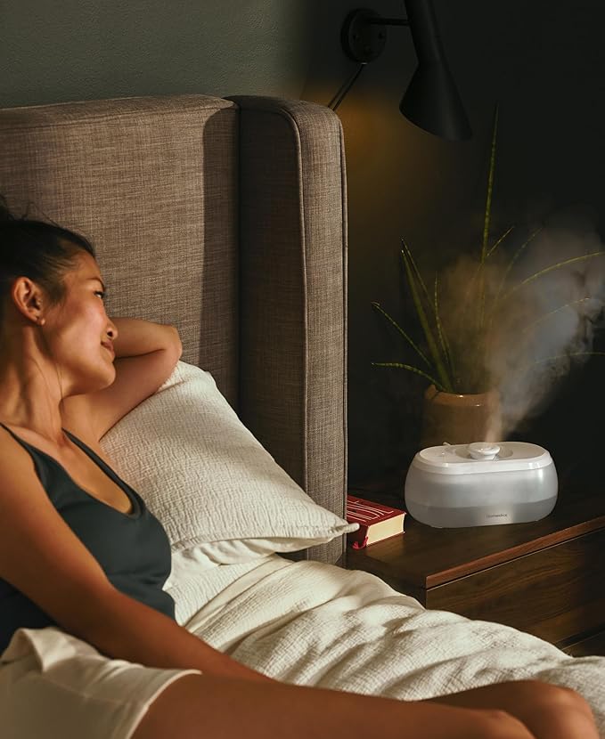 Homedics Ultrasonic Humidifier with Visible Cool Mist, 0.5-Gallon Top-Fill Tank, 3 Mist Settings, 360° Nozzle, 7-Color Night-Light, Aromatherapy Tray, Auto Shutoff, Filter-Free, Medium Rooms