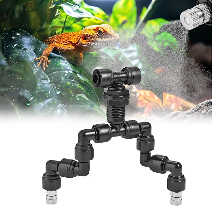 CozyCabin Double Reptile Mister Nozzles, 1/4'' Reptile Misting Spray Nozzle 360 Degree Adjustable Detachable Nozzle - Fine Mist Fogger for Terrarium, Aquarium Rainforest