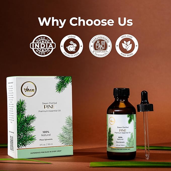 My Ace Pine Essential Oil 4 fl oz – 100% Pure Pinus Sylvestris, Undiluted Steam Distilled Oil for Diffuser, Aromatic Use, Skin & Hair Care, DIY Soap & Candle Making