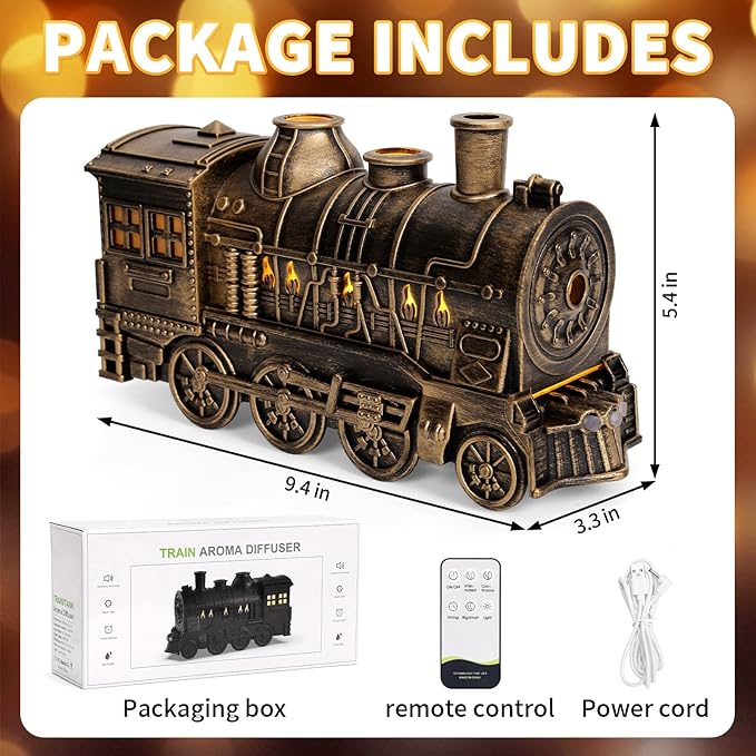 Train Diffusers for Essential Oils with Remote Control, 300ML Creative Lighting Steam Locomotive Humidifier, 2-Color Light & Mist Modes for Bedroom Office